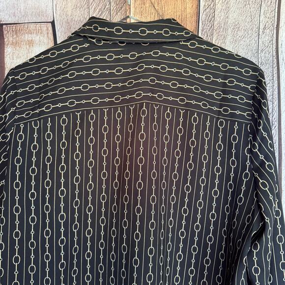 Ann Taylor Blouse Petite Chain Print Button-Down Black Long Sleeve Top Office - Picture 5 of 9